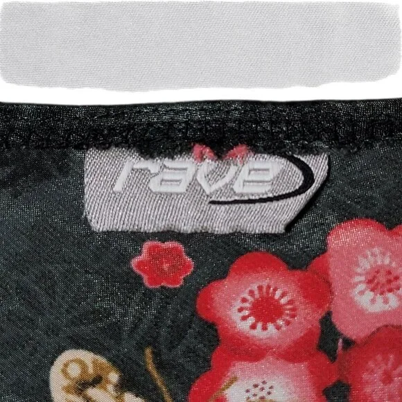 VTG Rave Womens Black Satin Floral Butterfly Kimono Bell Sleeves V-Neck Top L - Picture 8 of 8